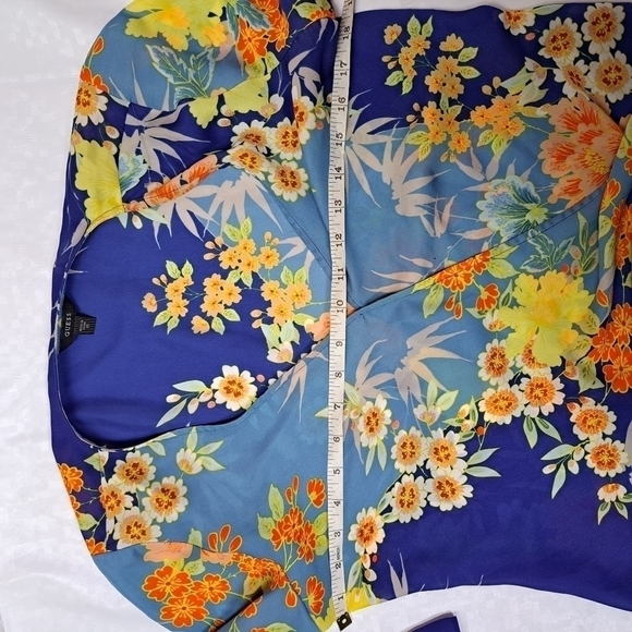 Guess Floral V-Neck Blouse - Blue and Yellow - Picture 8 of 10